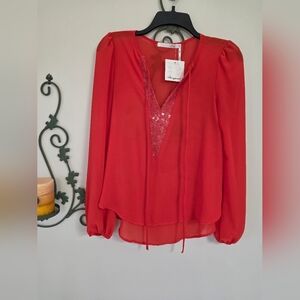 Wine Window Pane Sequin Women's Top